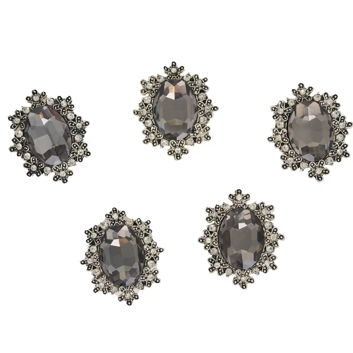 Elegant Black Crystal Floral Charm Set
