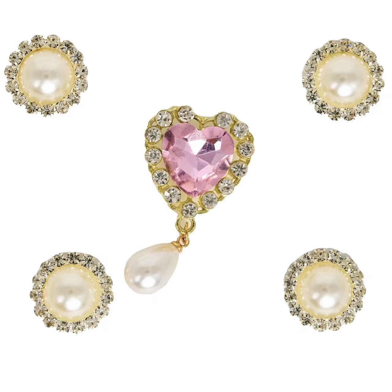 Tailory Glamorous Pink Heart & Pearl Charm Set