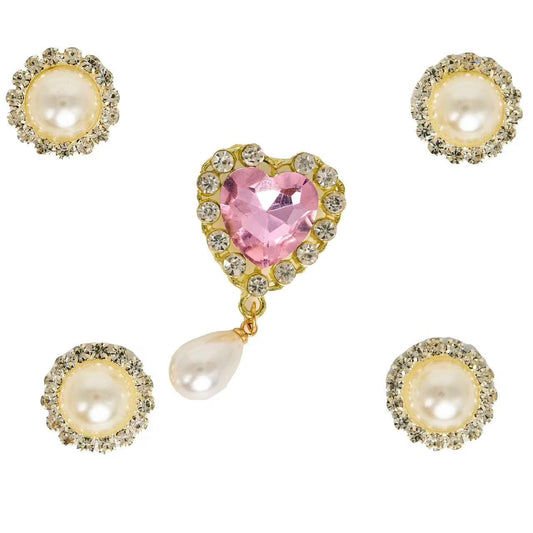 Tailory Glamorous Pink Heart & Pearl Charm Set