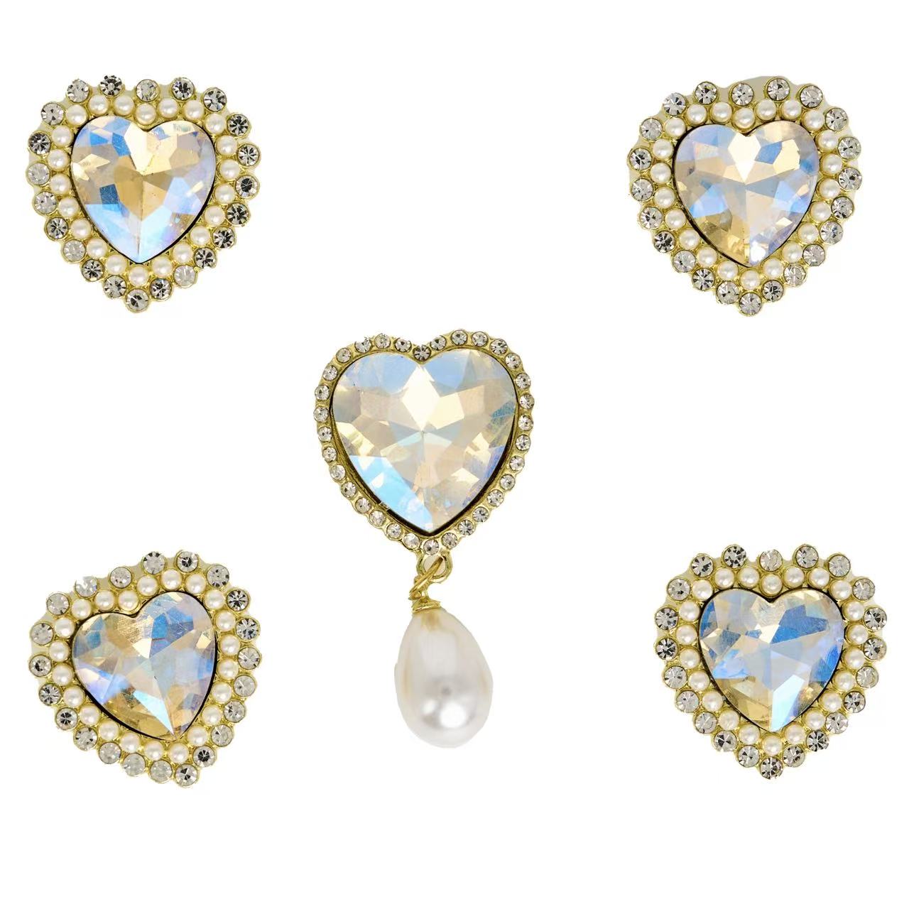 Tailory Iridescent Heart & Pearl Charm Set