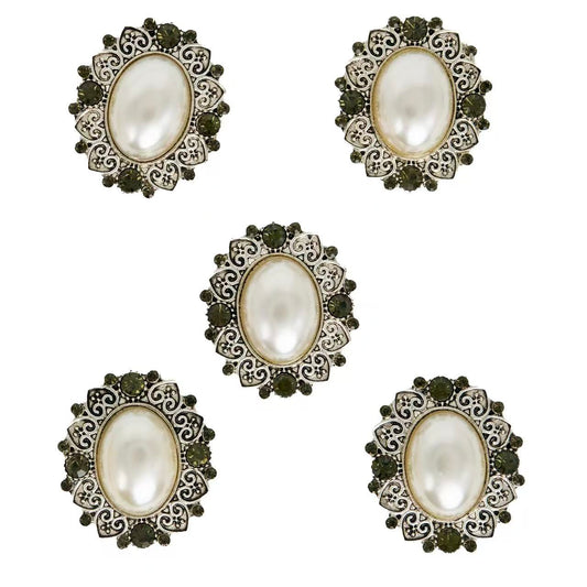 Tailory Vintage Pearl & Black Crystal Floral Charm Set