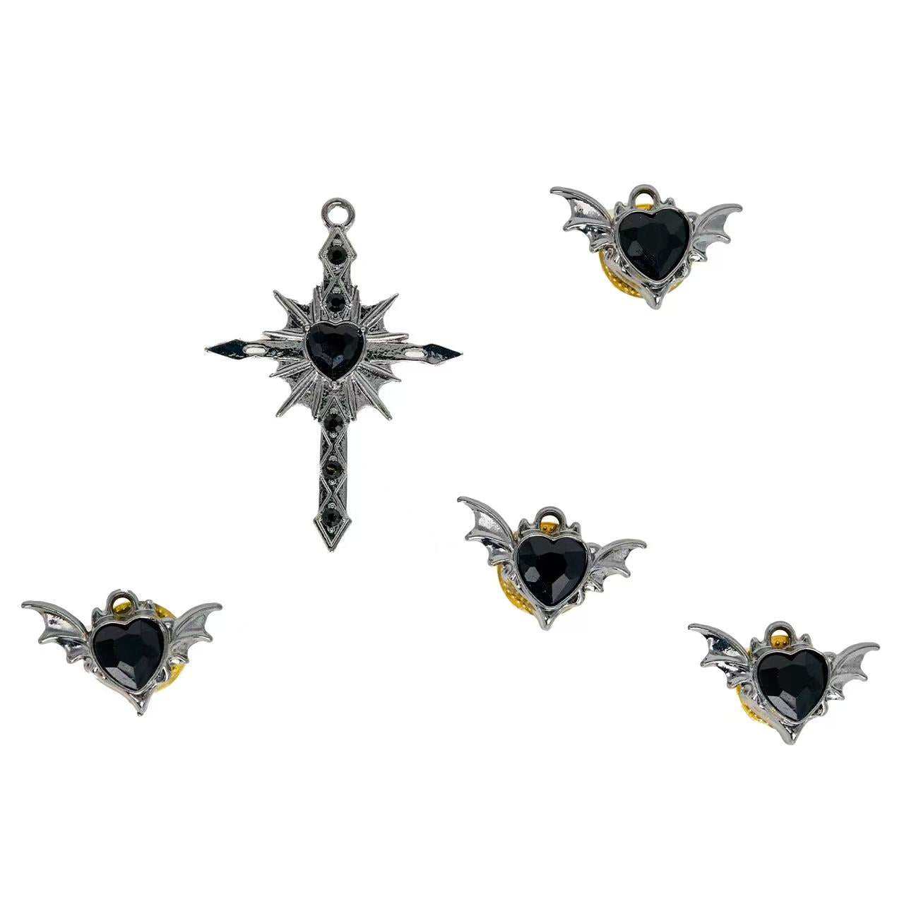Gothic Heart & Bat Charm Set