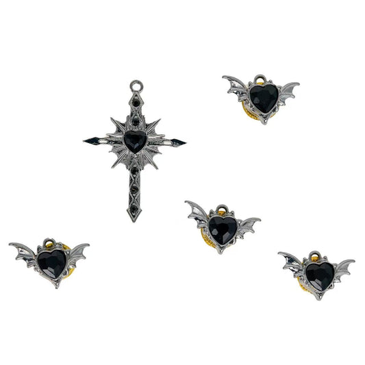 Gothic Heart & Bat Charm Set